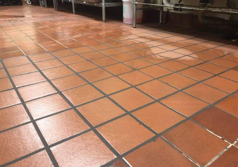 Quarry tile flooring installation in a commercial kitchen